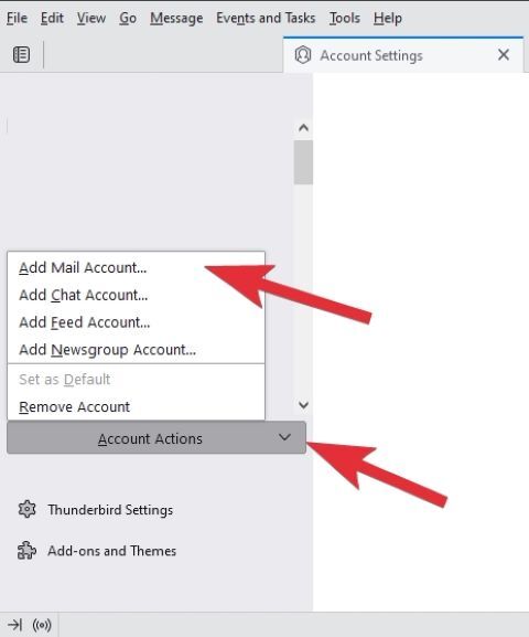 Account Actions Menu - Add Mail Account